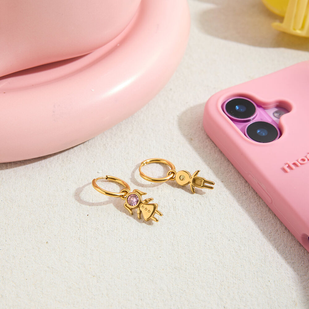 1 Pair Romantic Children Stainless Steel Waterproof Gold Color Zircon Women's Drop Earrings h5Picture6