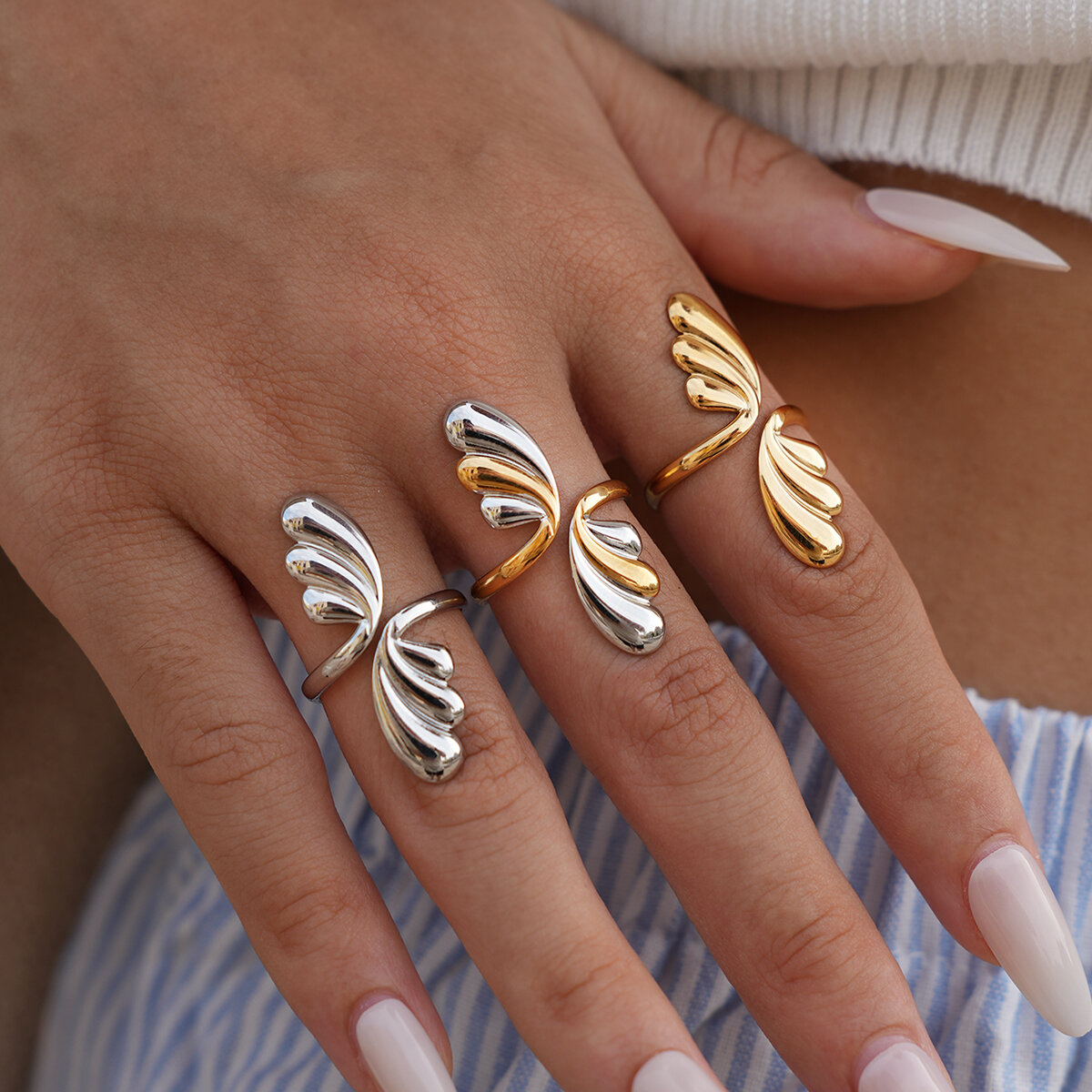 1 Piece Designable Irregular Shape Stainless Steel Waterproof Gold Color Statement Rings Picture8