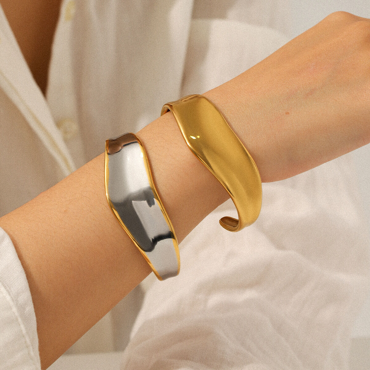 1 Piece Irregular Shape Stainless Steel Waterproof   Gold Color  Women's Bangles 2