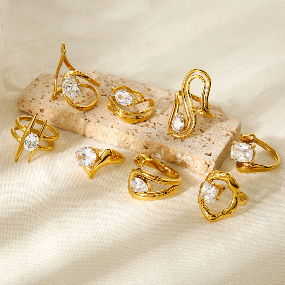 1 Piece Romantic  Elegant Circle Rectangle Stainless Steel Waterproof  Zircon Women‘s Statement Rings