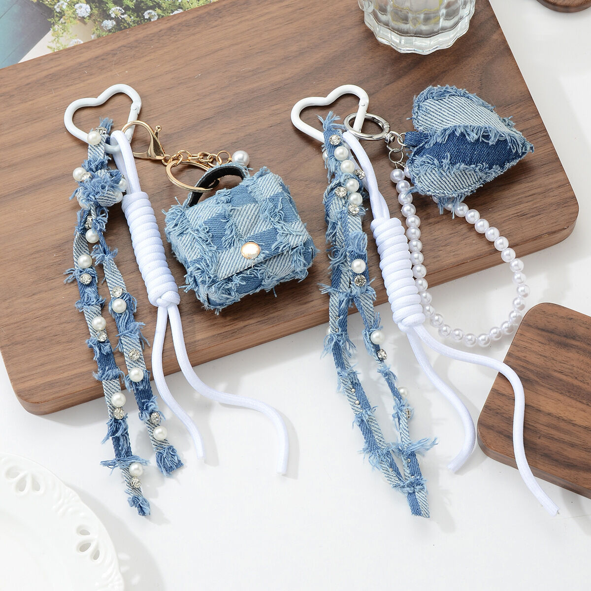 1 Piece Denim Heart Bow Knot Bag Charm