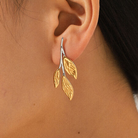 1 Pair Simple Leaf Stainless Steel Waterproof Gold Color Women's Stud Earrings