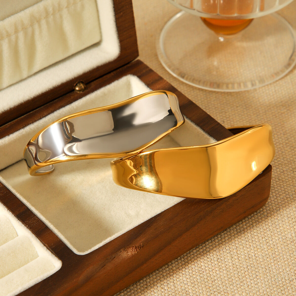 1 Piece Irregular Shape Stainless Steel Waterproof   Gold Color  Women's Bangles h5 Picture4