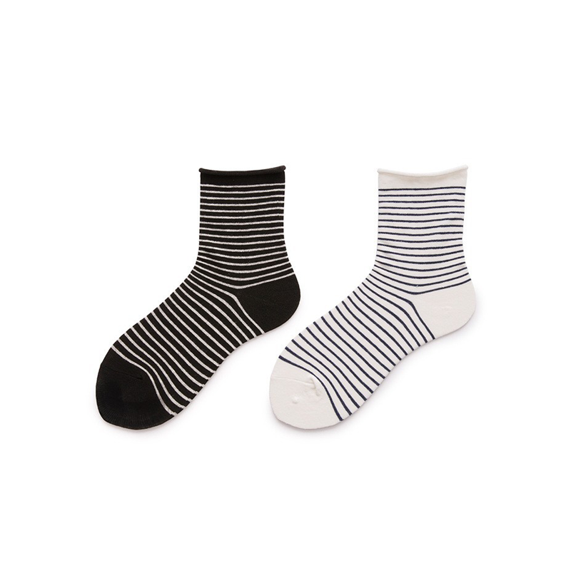 1 Pair Black&White Stripe Cotton Women's Mid-Calf Socks h5 Picture2