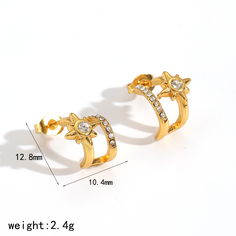 1 Pair Stainless Steel Waterproof Gold Color Hoop Earrings 