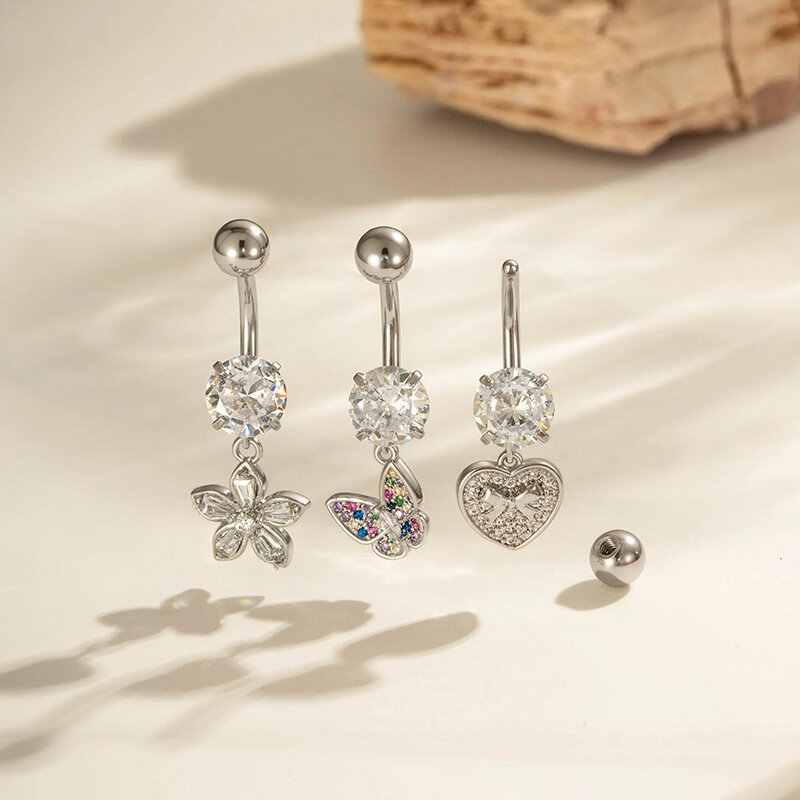 Piercing all'ombelico in zircone di rame a forma di farfalla, 1 pezzo 2