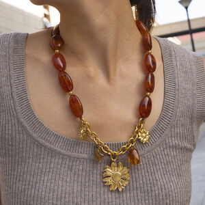 1 Piece Flower Stainless Steel Gold Color Acrylic Beaded Necklace h5 Picture2