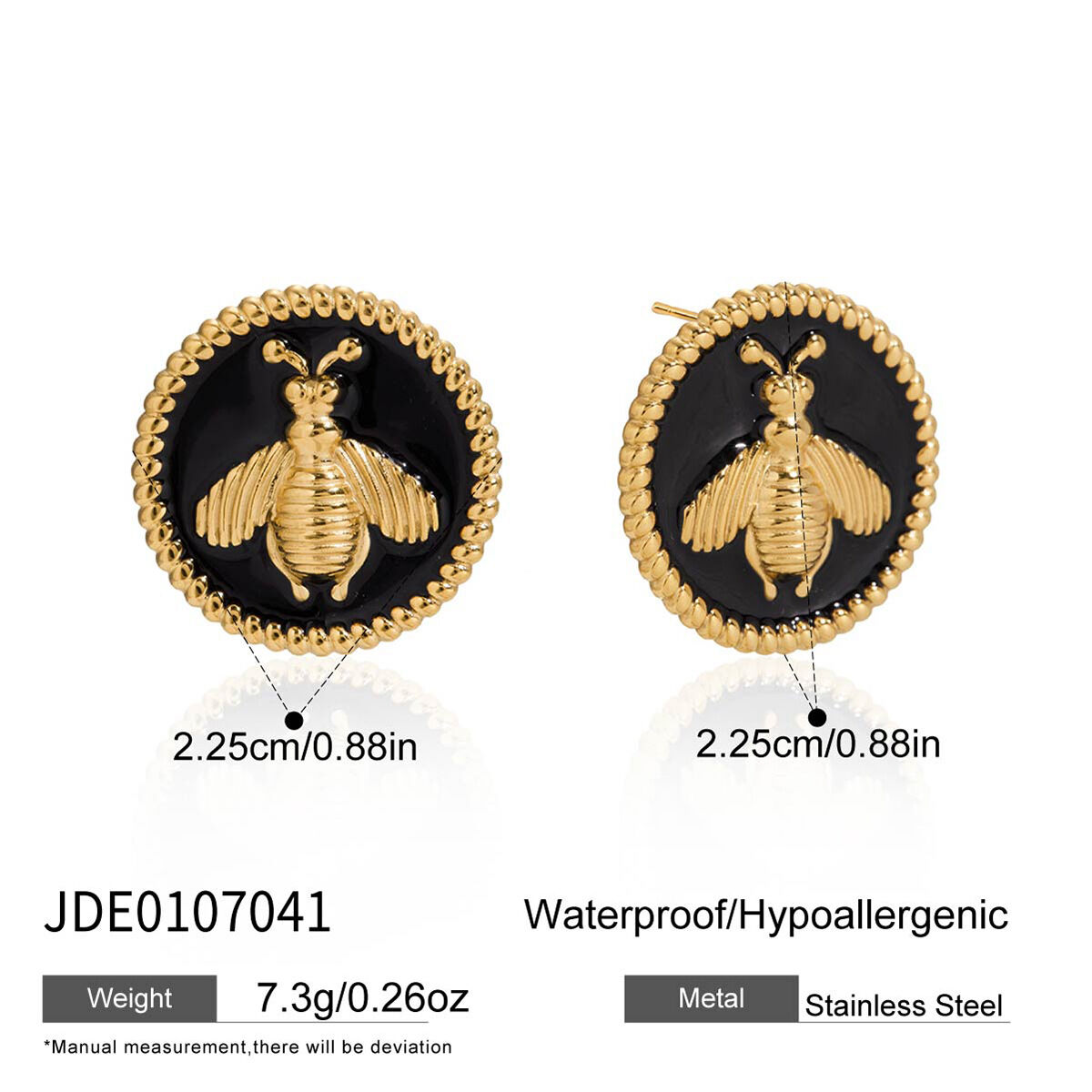 1 Pair Gorgeous Bee Pattern Stainless Steel Waterproof Gold Color Women's Stud Earrings h5 Picture2