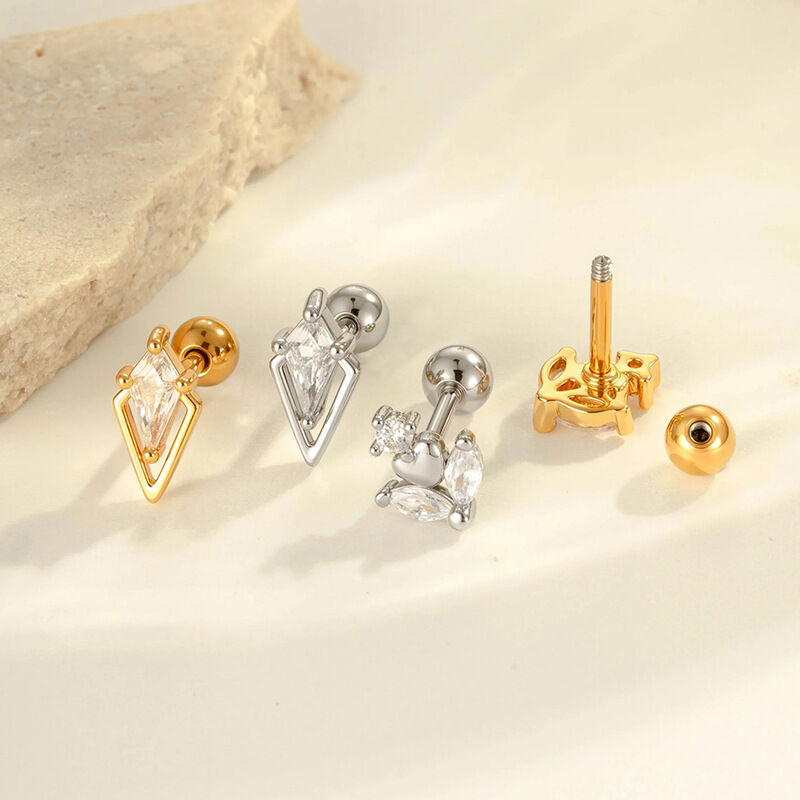 1 Piece Exquisite Heart Copper Gold Color Zircon Women's Piercing Earrings Picture3