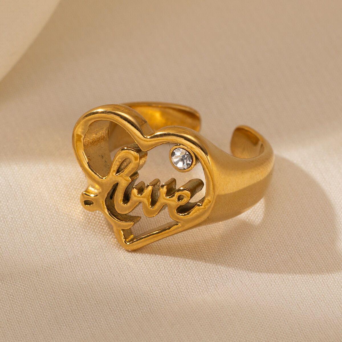1 Piece Heart Stainless Steel Waterproof  Gold Color Statement Ring h5 Picture3