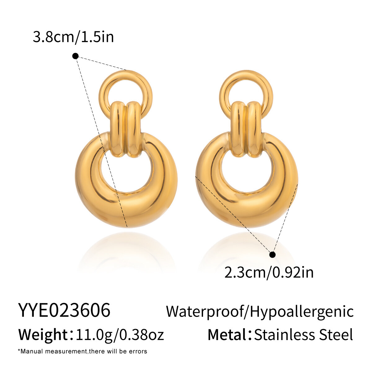 1 Pair Stainless Steel Waterproof Gold Color Stud Earrings h5 