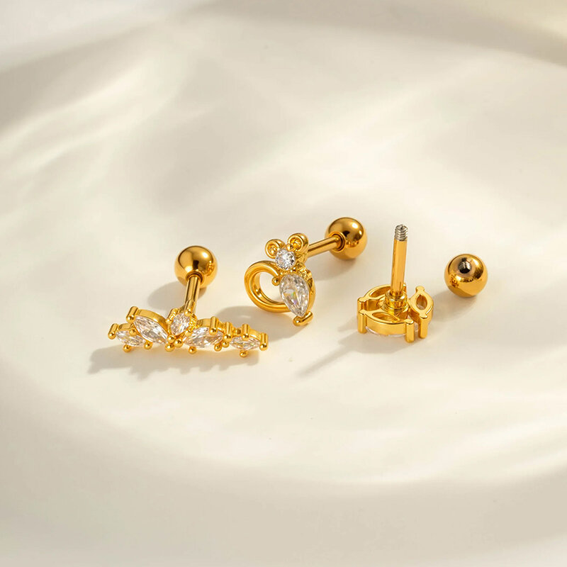 1 orecchino piercing in zircone color rame e oro a forma di fiore 2