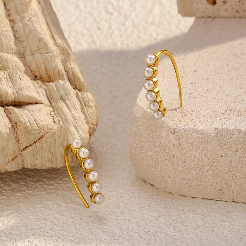 1 Pair Irregular Shape Stainless Steel Waterproof Pearl Gold Color Stud Earrings h5 Picture4