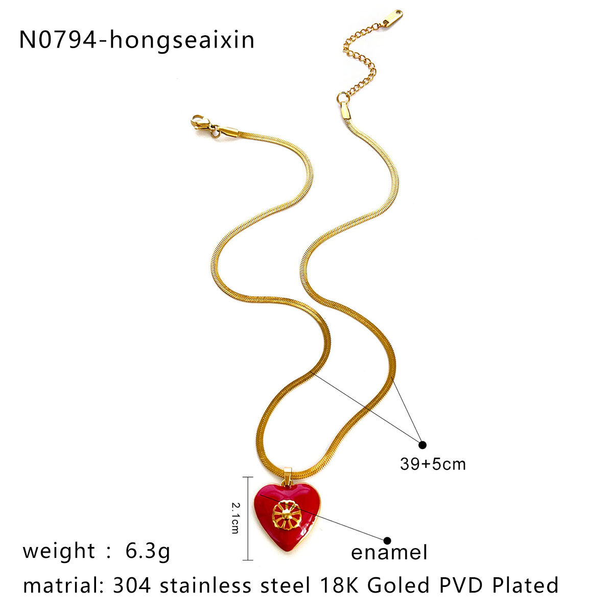 1 Piece Enamel Heart Stainless Steel Waterproof Gold Color Pendant Necklace h5 Picture2