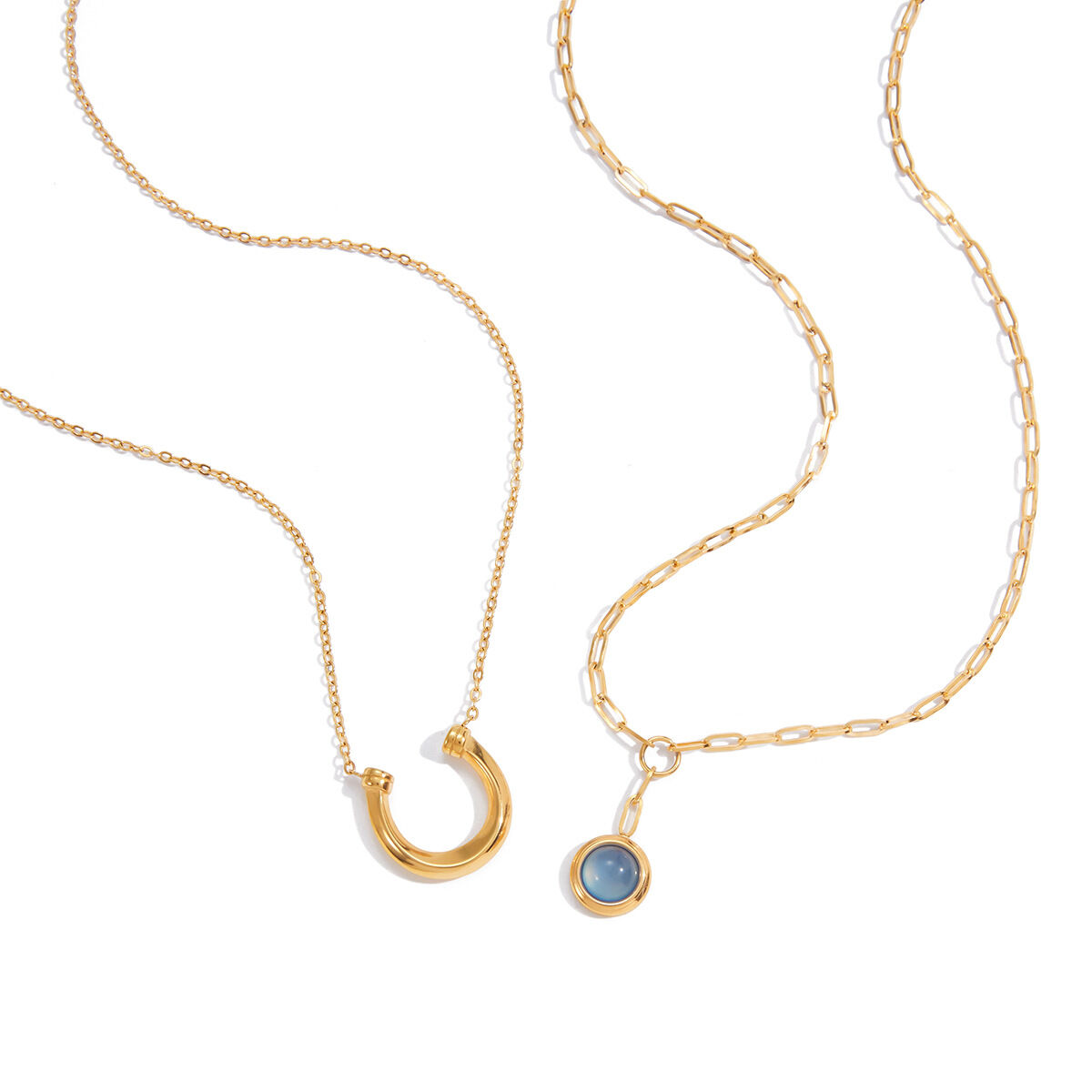 1 Piece Classic Blue Resin Circle Stainless Steel Waterproof Gold Color Women's Pendant Necklaces Picture8
