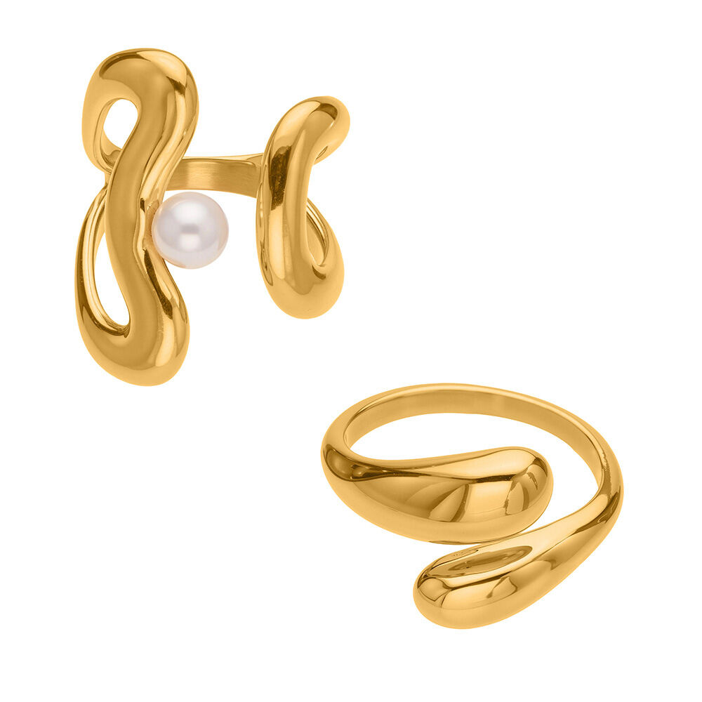 1 Piece Classic Irregular Shape Stainless Steel Waterproof Gold Color Statement Rings h5 Picture6
