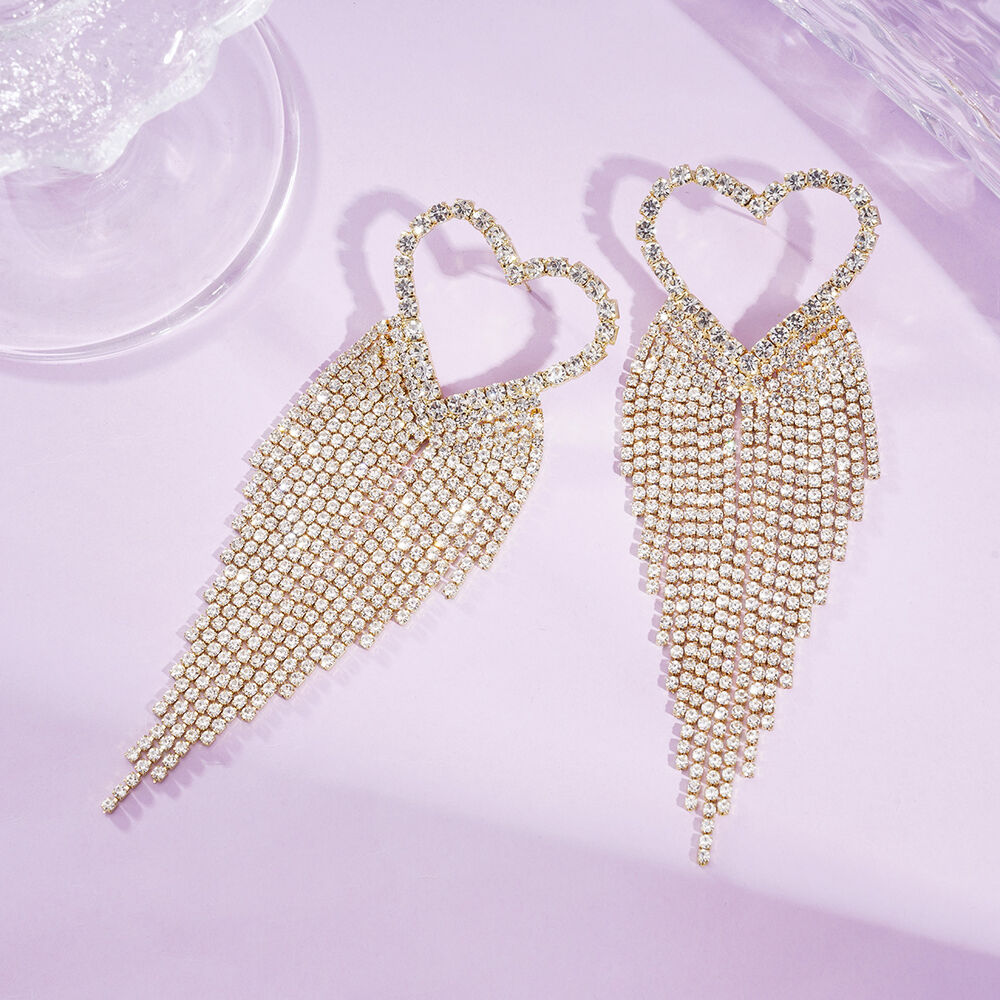 1 Pair Festive Series Heart Tassel Copper Party Earrings