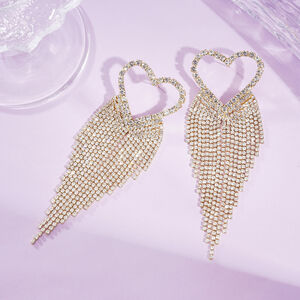 1 Pair Festive Series Heart Tassel Copper Party Earrings h5
