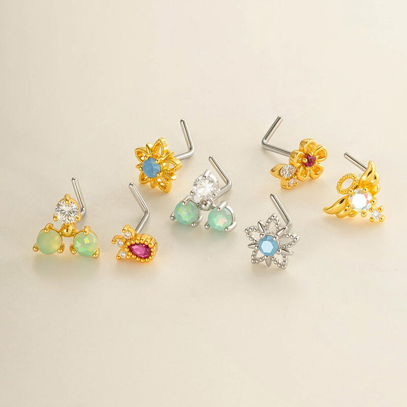 1 Piece Flower Copper Gold Color Zircon Nose Stud