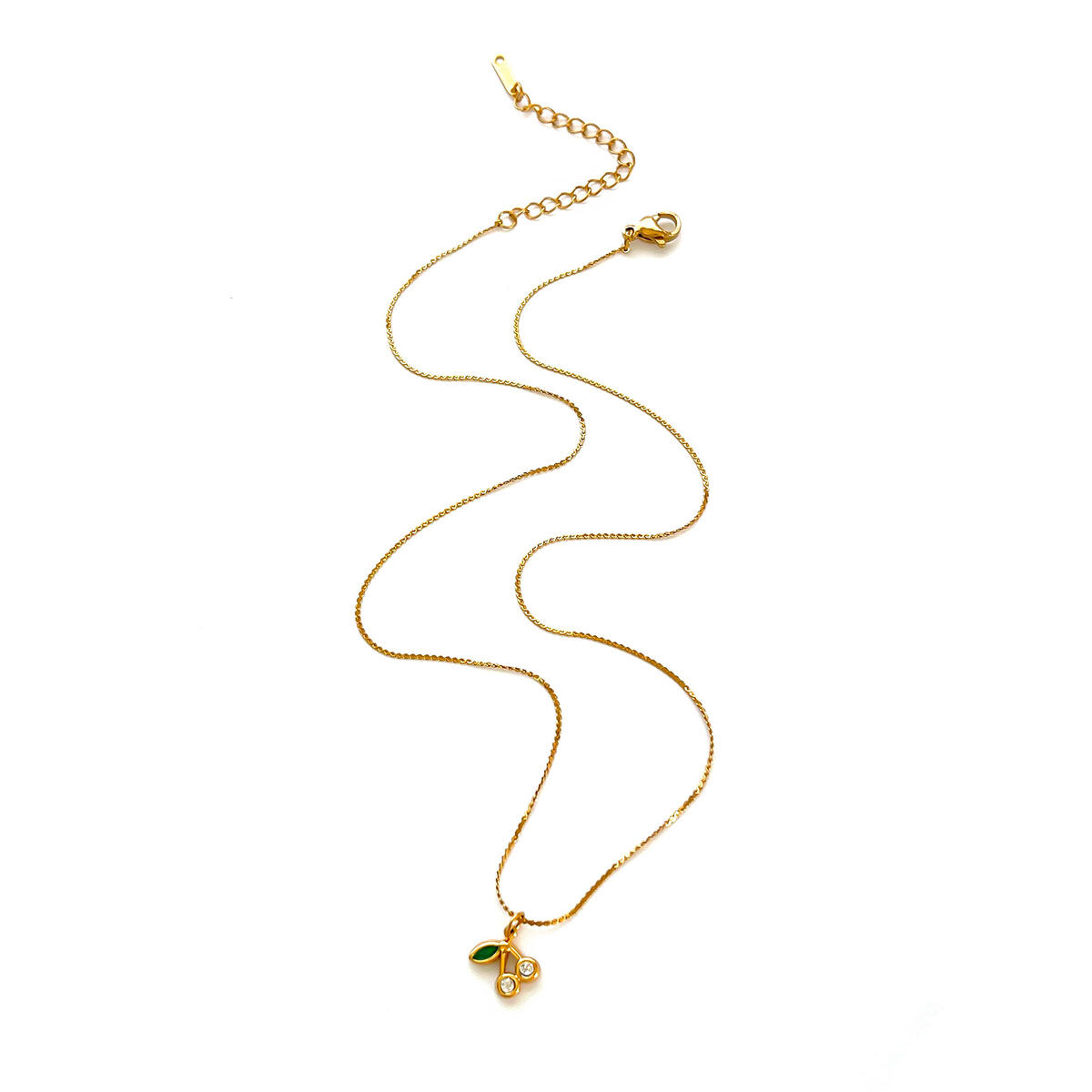 1 Piece Cherry Rhinestone Gold Color Pendant Necklace h5 