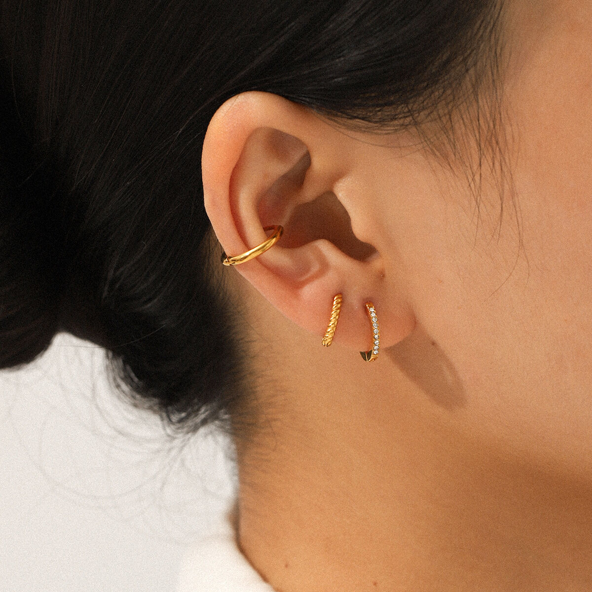 1 Set Circle Stainless Steel Waterproof Gold Color Hoop Earrings 2