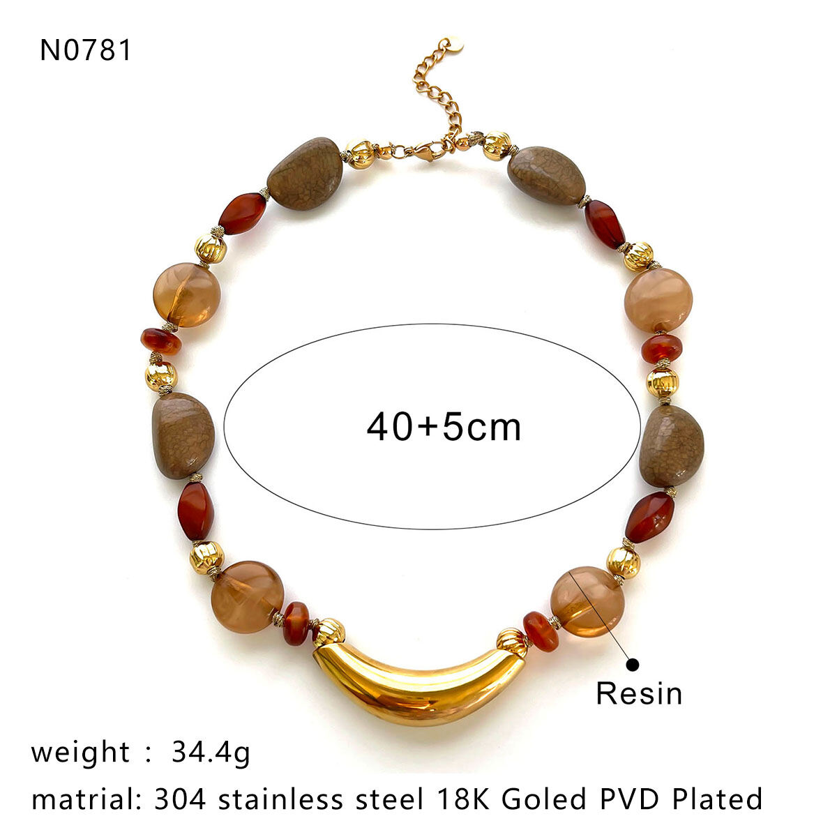 1 Piece Resin Beads Natural Stone Beaded Necklace Picture2