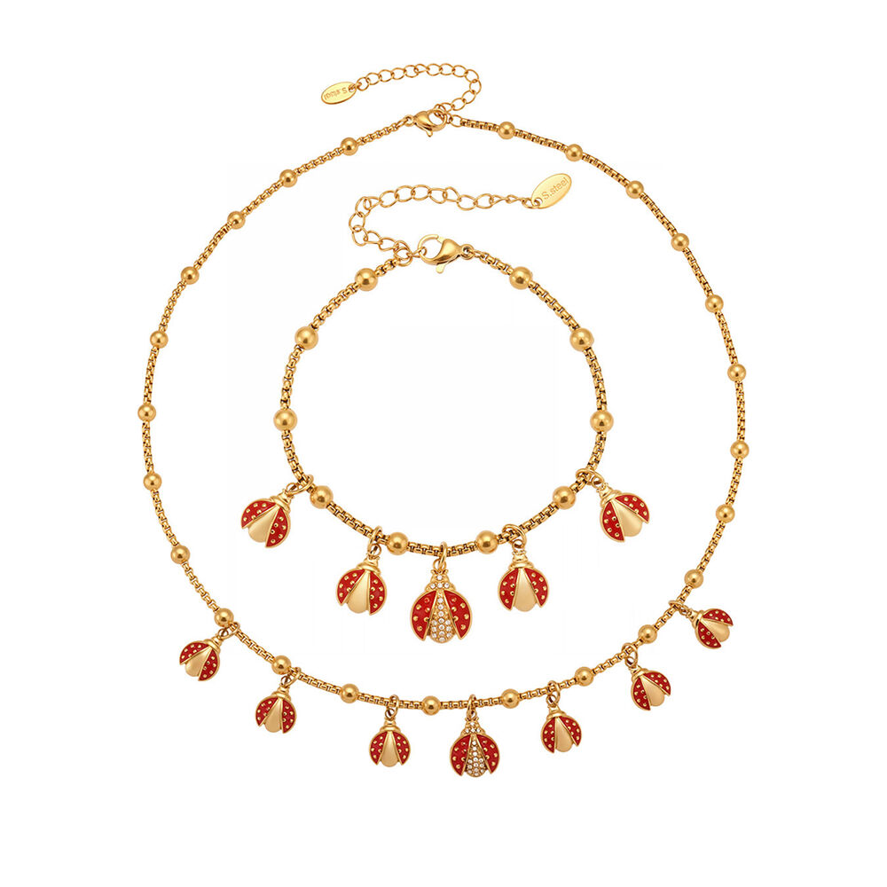 Exquisite Beetle Stainless Steel Waterproof Gold Color Zircon Women's Jewelry Sets Picture7