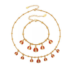 Exquisite Beetle Stainless Steel Waterproof Gold Color Zircon Women's Jewelry Sets h5 Picture7