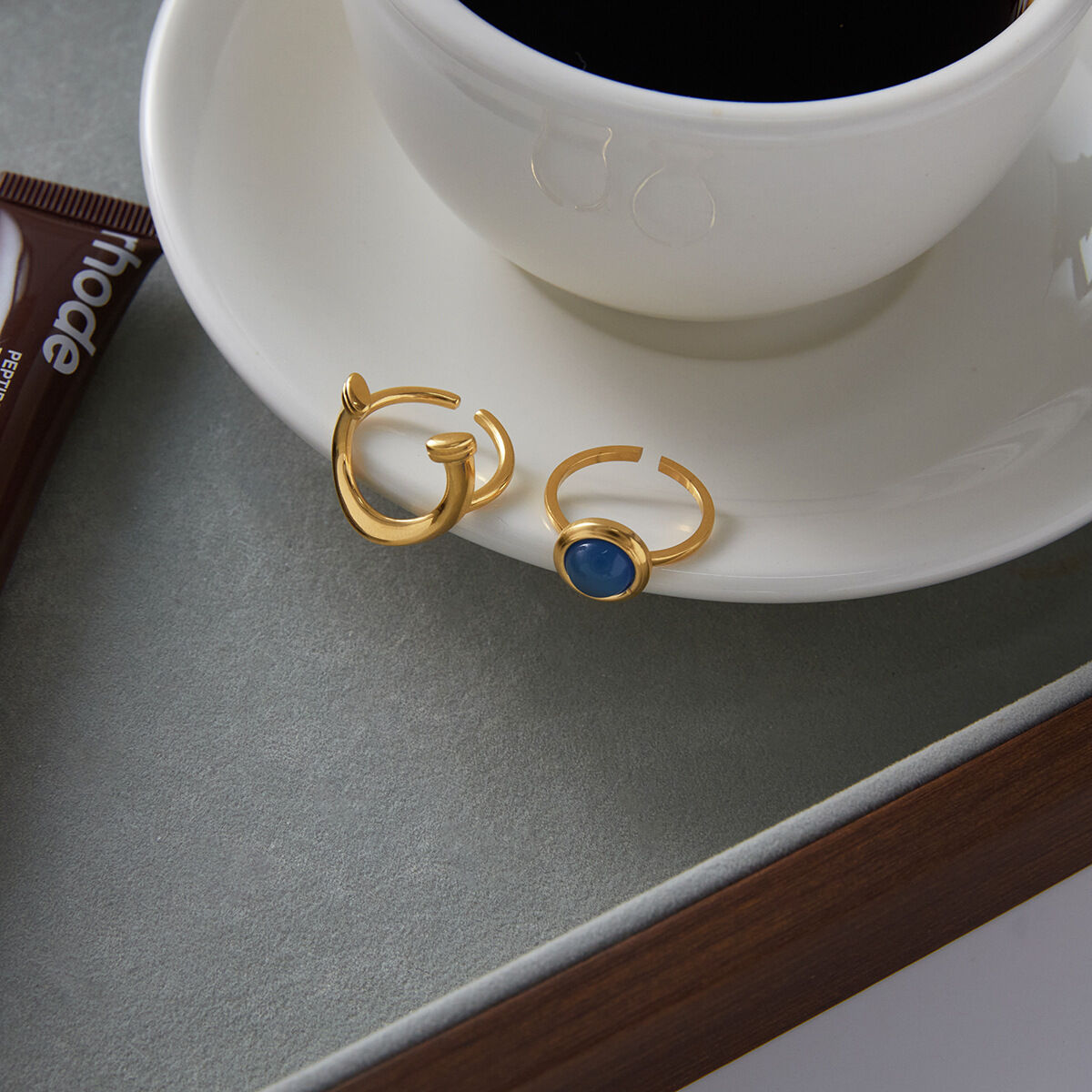 1 Piece Blue Resin Circle Stainless Steel Waterproof Gold Color Statement Rings Picture5