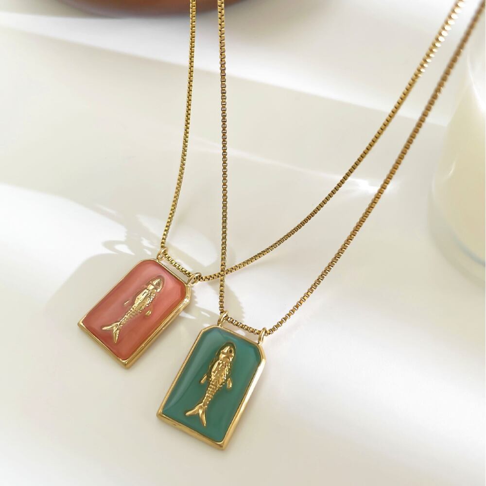 1 Piece Fish Stainless Steel Waterproof Gold Color Enamel Pendant Necklace Picture5