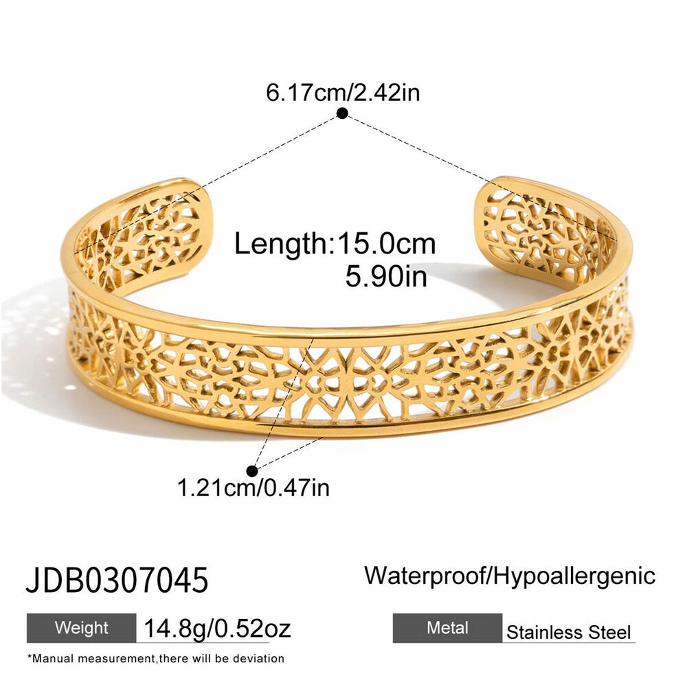 1 Piece Intricate Hollowed-out Stainless Steel Waterproof Gold Color Women's Cuff Bracelets h5Picture2