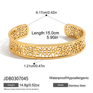 1 Piece Intricate Hollowed-out Stainless Steel Waterproof Gold Color Women's Cuff Bracelets h5 Picture2