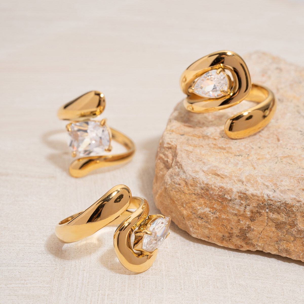 1 Piece Simple Irregular Shape Stainless Steel Waterproof   Gold Color Women's Gemstone Ring 2