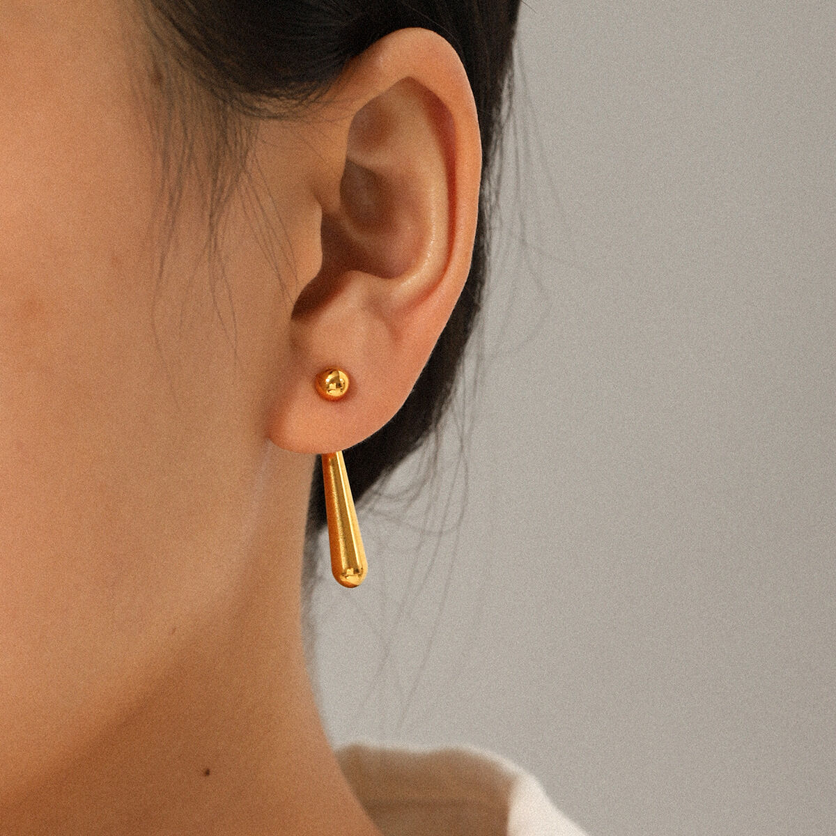 1 paire de boucles d'oreilles à clous en acier inoxydable étanche couleur or, en forme de goutte h5 Image3
