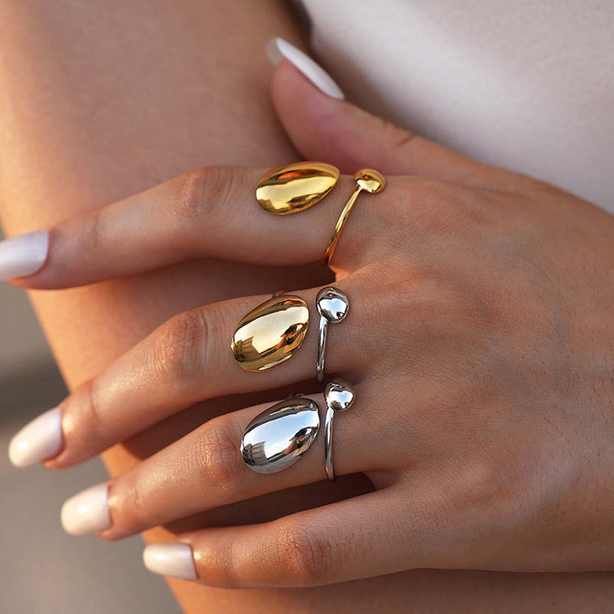1 Piece Modern Series Oval Stainless Steel Waterproof Gold Color Statement Rings Picture3