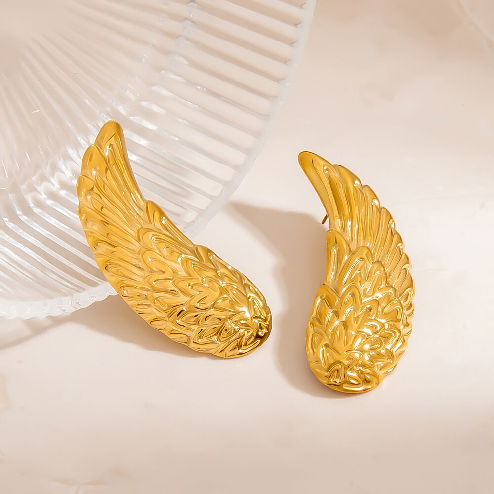 1 Pair Punk Wings Stainless Steel Waterproof Gold Color Stud Earrings Picture4