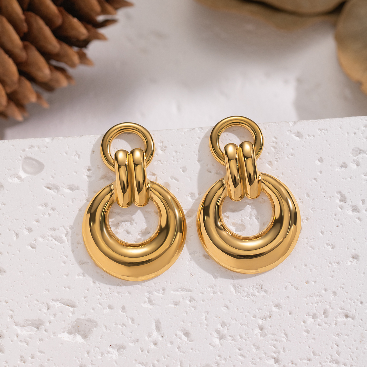 1 Pair Stainless Steel Waterproof Gold Color Stud Earrings Picture3