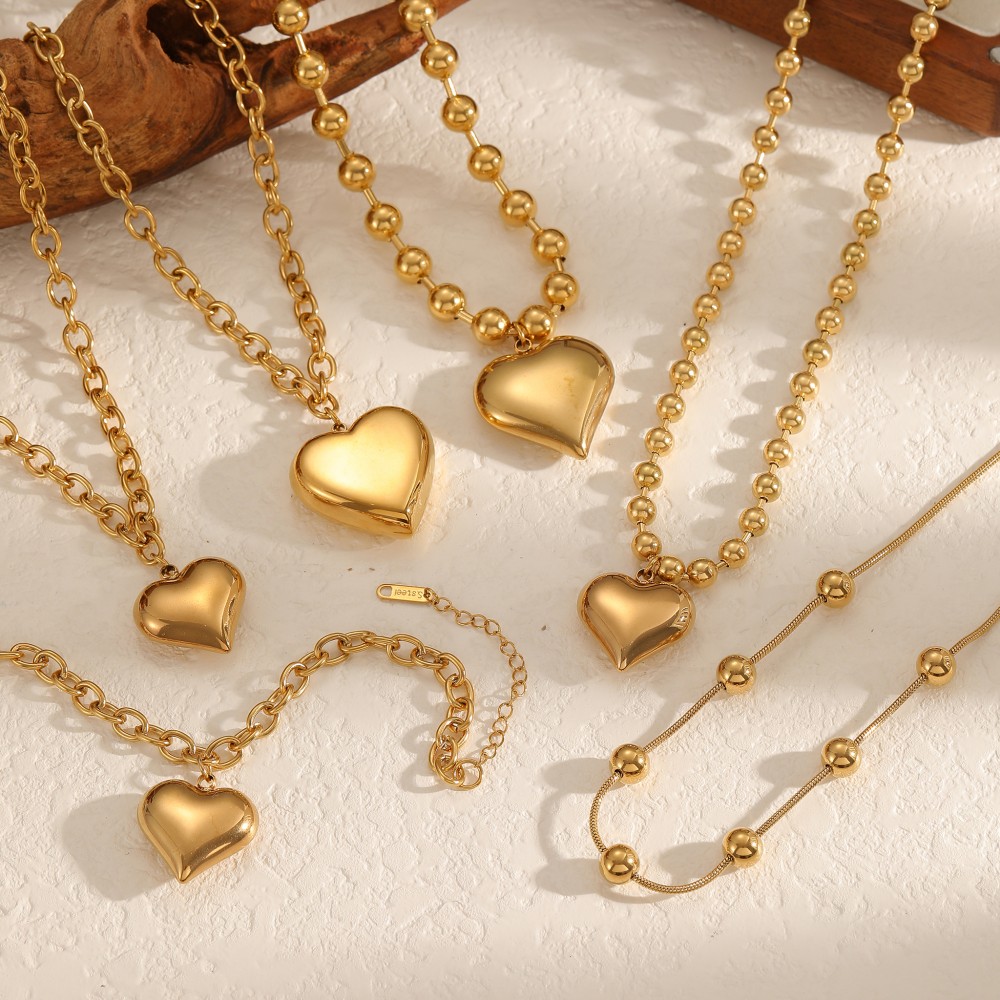 1 Piece Heart Stainless Steel Waterproof Gold Color  Pendant Necklace