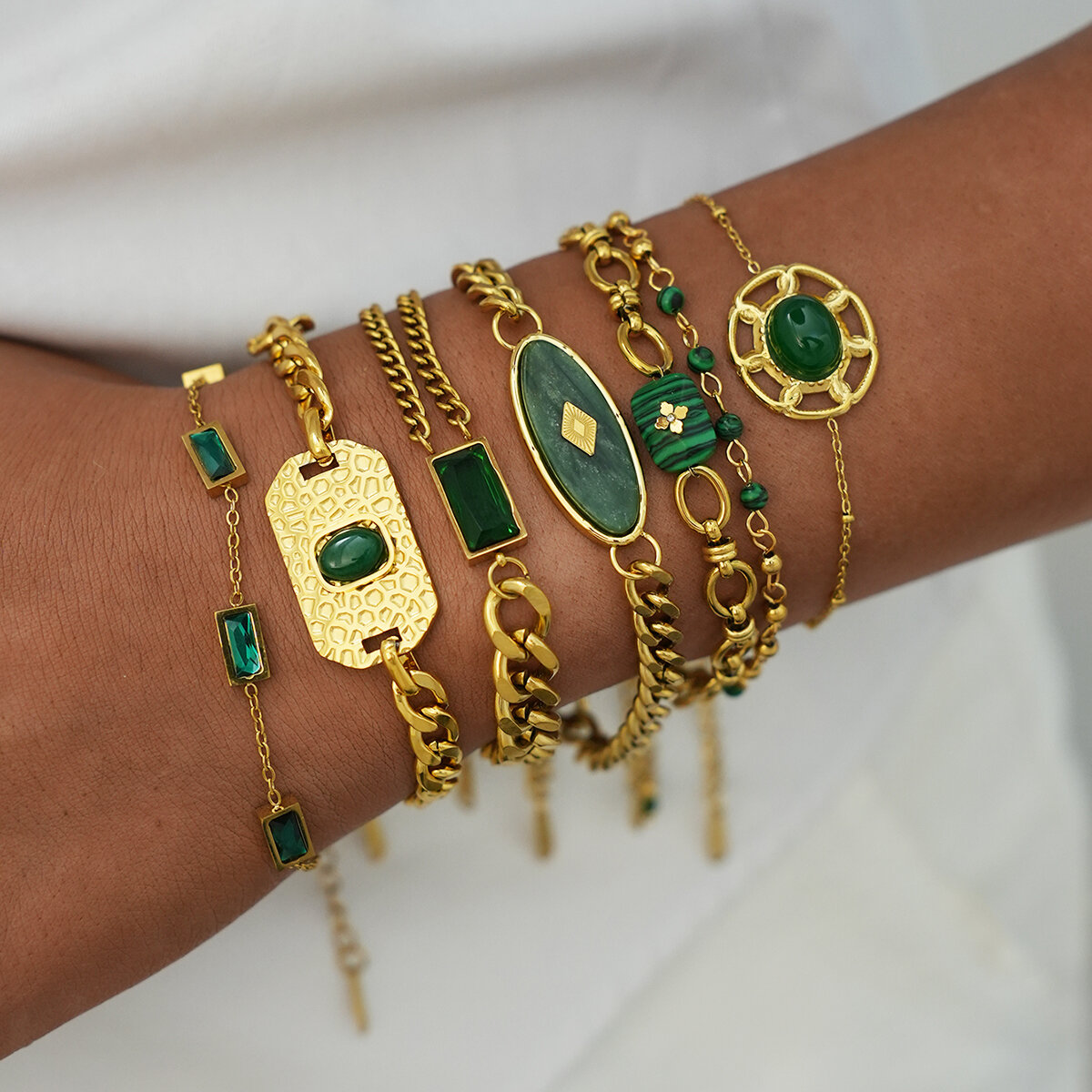 1 Piece Retro Irregular Shape Stainless Steel Waterproof Gold Color Women's Chain Bracelets h5Picture6