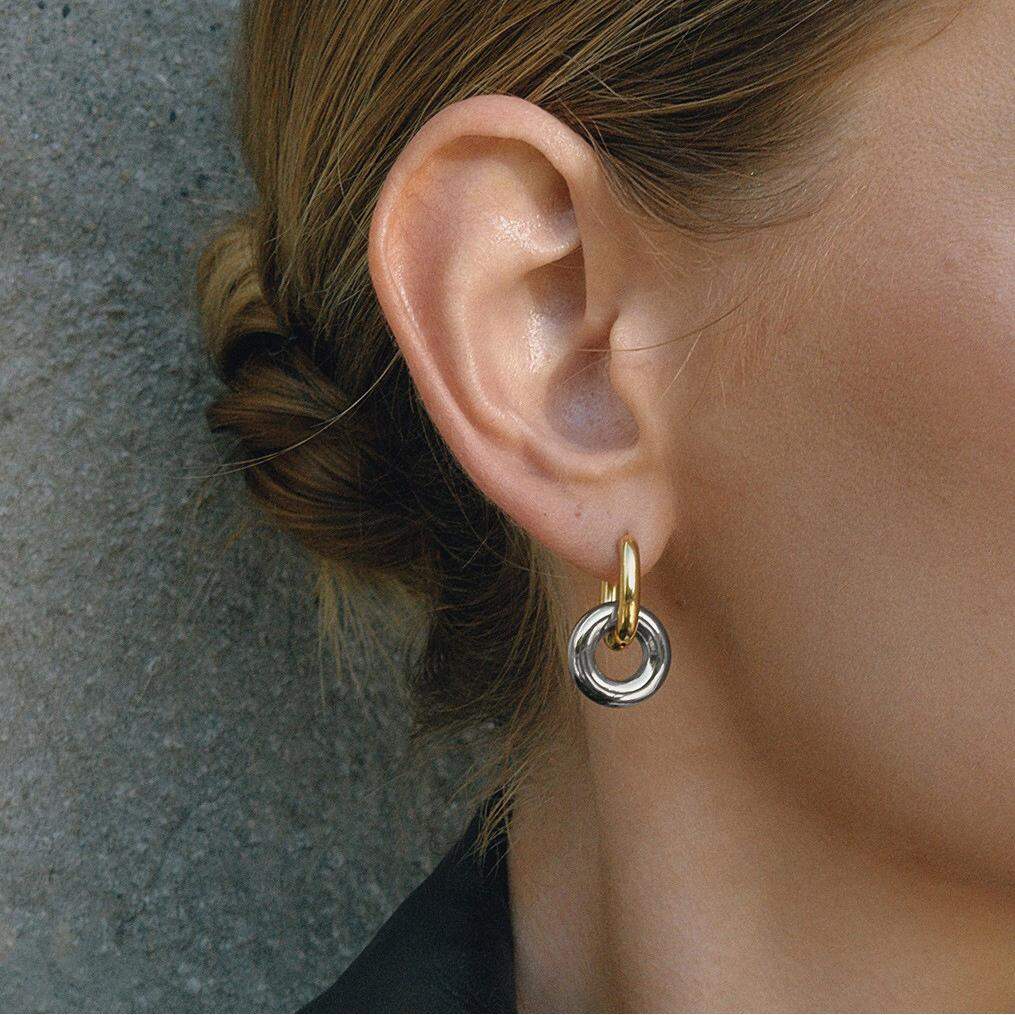 1 Pair Simple Circle Mixed Gold&Silver Colors Stainless Steel Waterproof Women's Hoop Earrings h5 Picture4