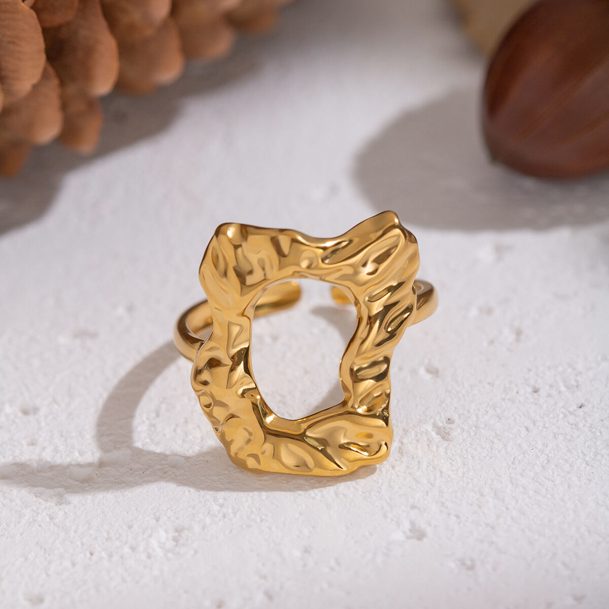 1 Piece Irregular Shape Hollowed-out Stainless Steel Waterproof Gold Color Statement Ring h5 Picture2