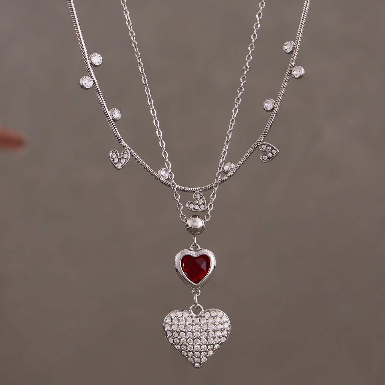 1 Piece Delicate Cute Heart Stainless Steel Waterproof Gold Color Zircon Women's Pendant Necklaces h5 Picture5