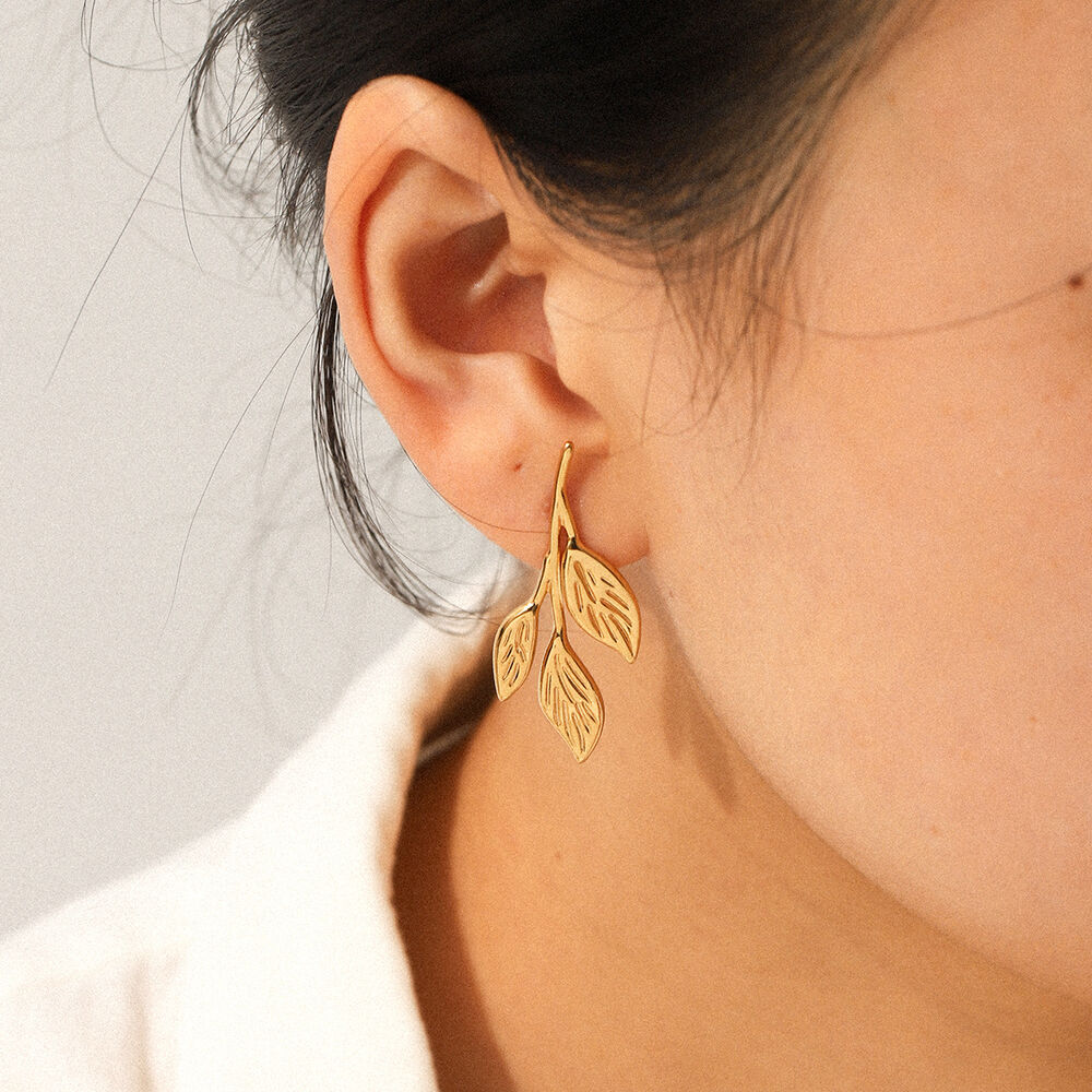 1 Pair Simple Leaf Stainless Steel Waterproof Gold Color Women's Stud Earrings Picture3