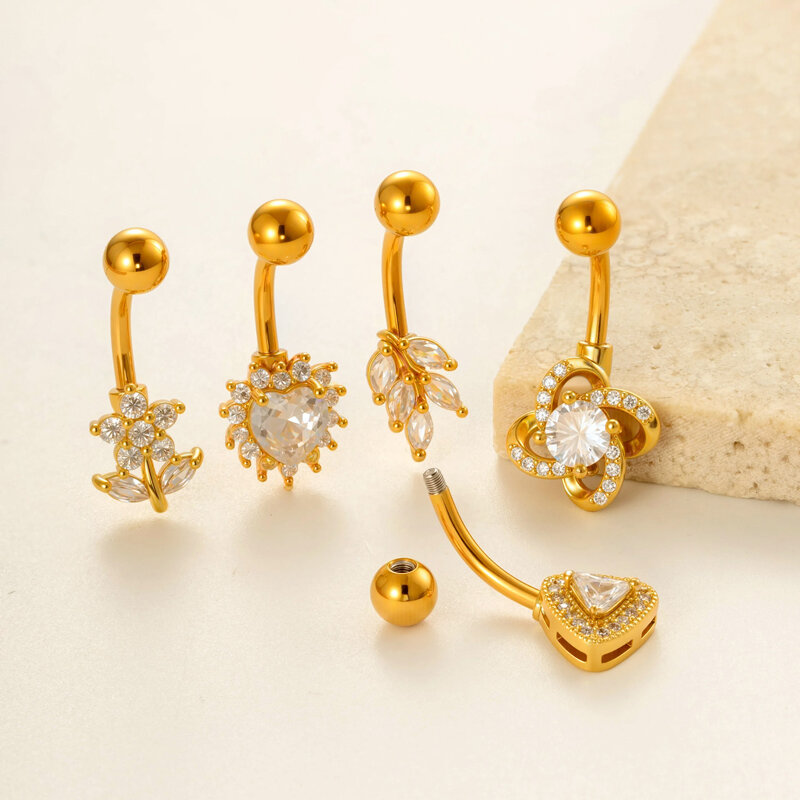 1 Piece Daily Triangle Copper Gold Color Zircon Navel Piercings 2