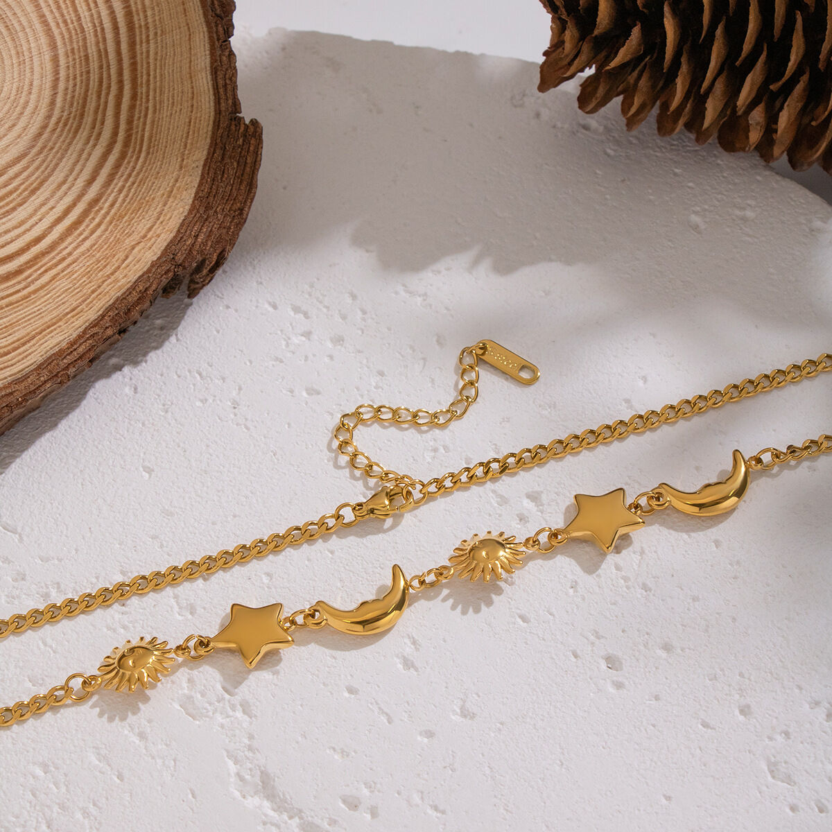 1 Piece Retro Sun Star Moon Stainless Steel Waterproof Gold Color Pendant Necklace h5 Picture3