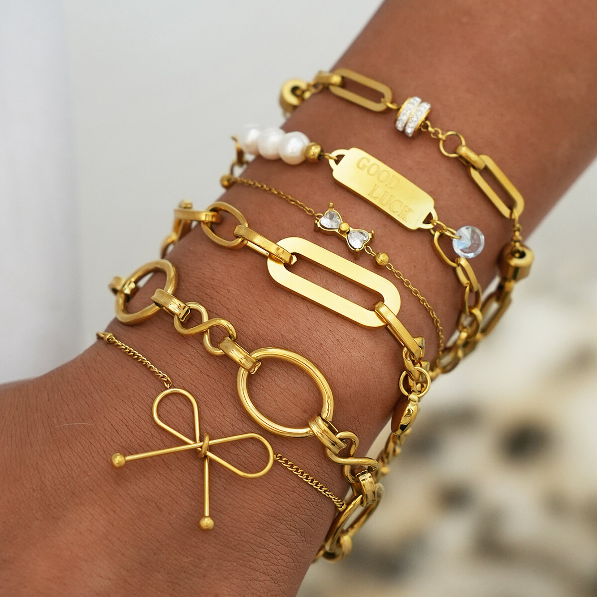 1 Piece  Daily Irregular Shape Stainless Steel Waterproof Women's  Chain Bracelets 2