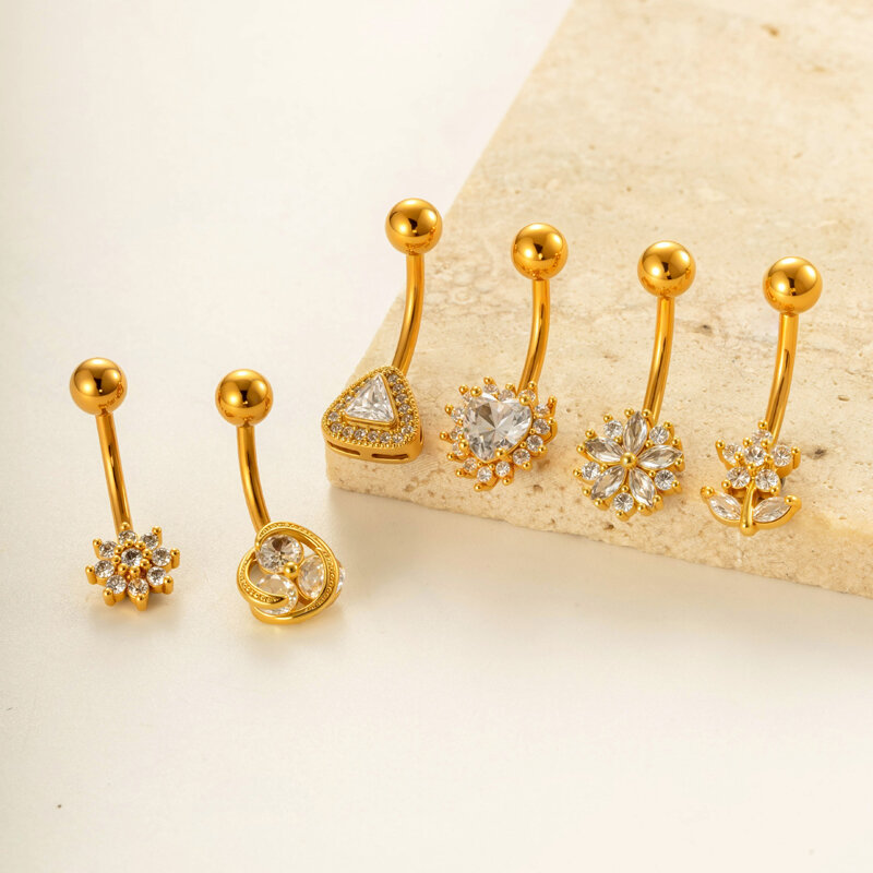 1 Piece Daily Triangle Copper Gold Color Zircon Navel Piercings