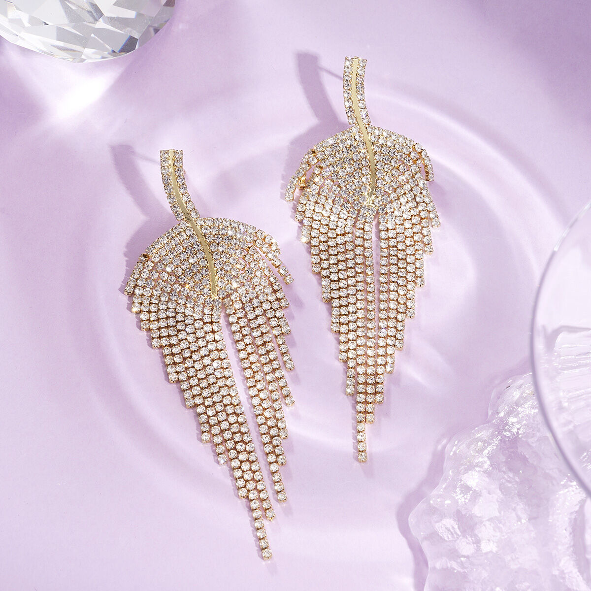 1 Pair Festive Series Tassel Leaf Copper Party Earrings h5