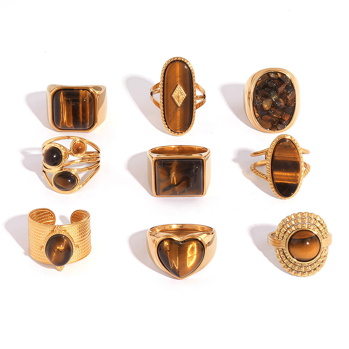 Bague femme rétro de forme irrégulière en acier inoxydable étanche couleur or (1 pièce) Image5
