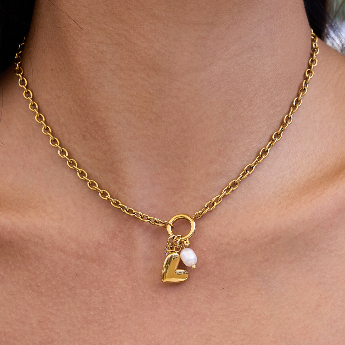 1 Piece Exquisite Heart Sun Stainless Steel Waterproof Gold Color Pearl Women's Pendant Necklaces h5 Picture9